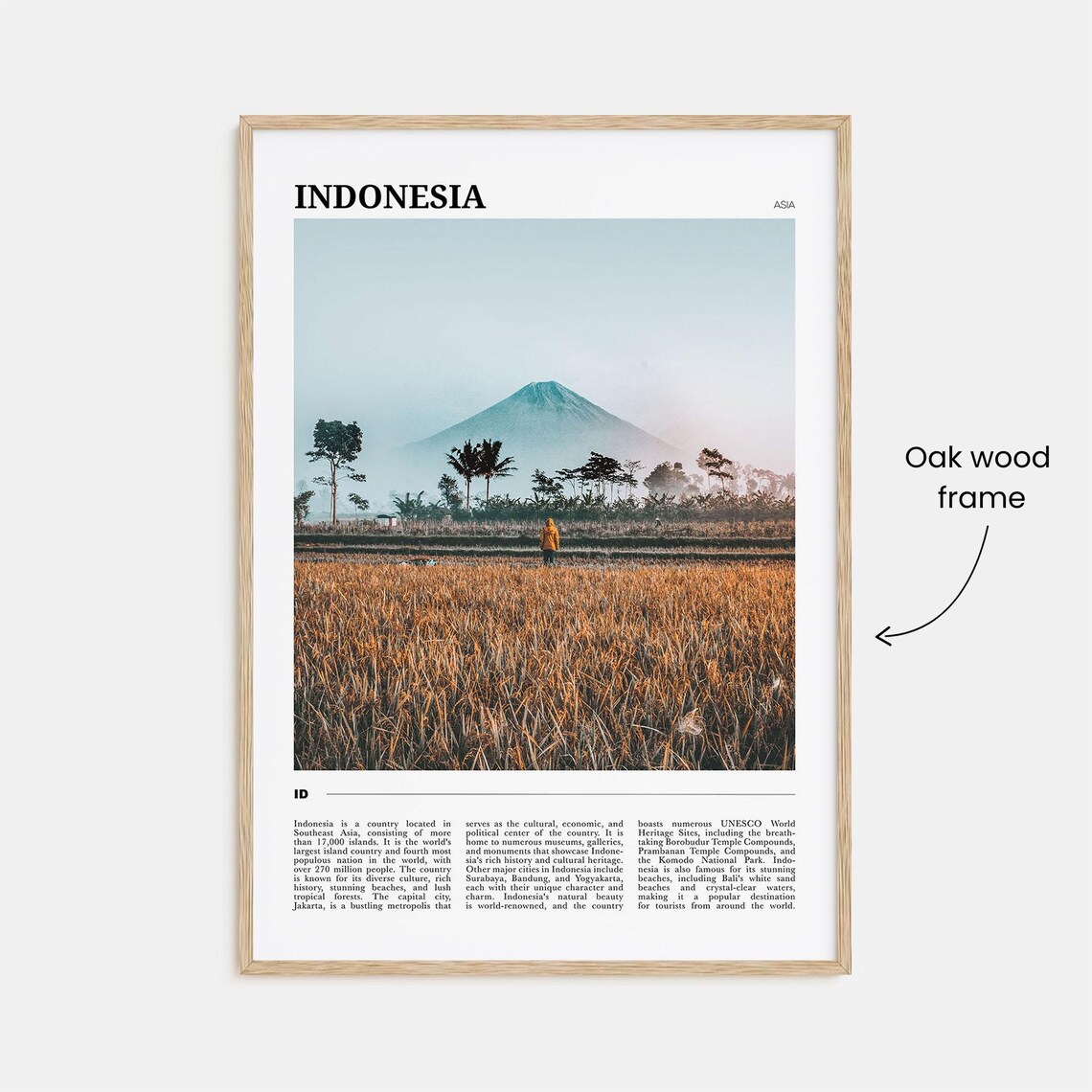 Indonesia Rice Fields Volcano Misty Countryside Asia Travel Poster - Image 3