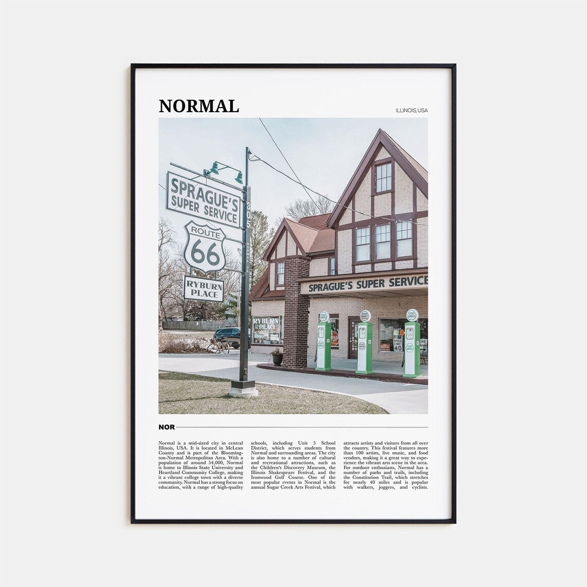 Normal Illinois Historic Route 66 Gas Station Americana Travel Poster