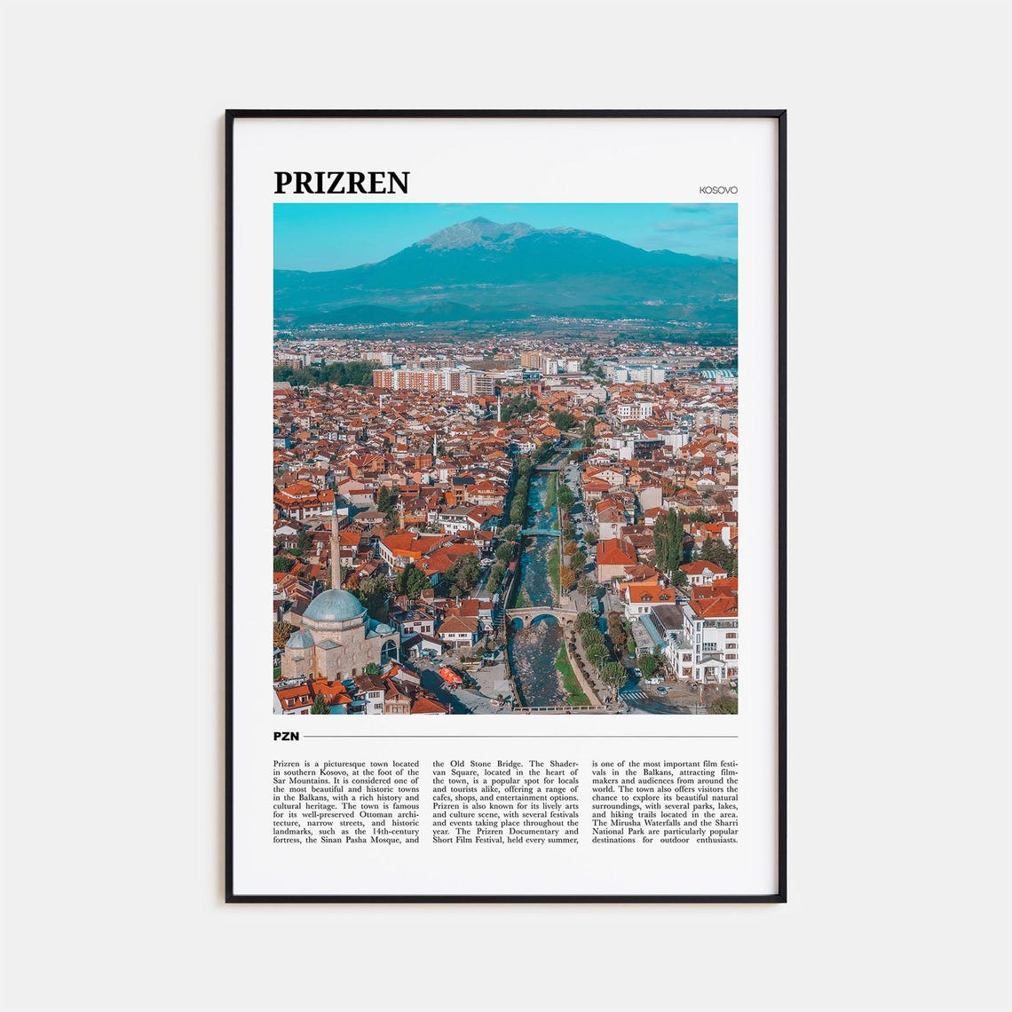 Prizren Kosovo Old Town River Minaret Mountains Travel Poster