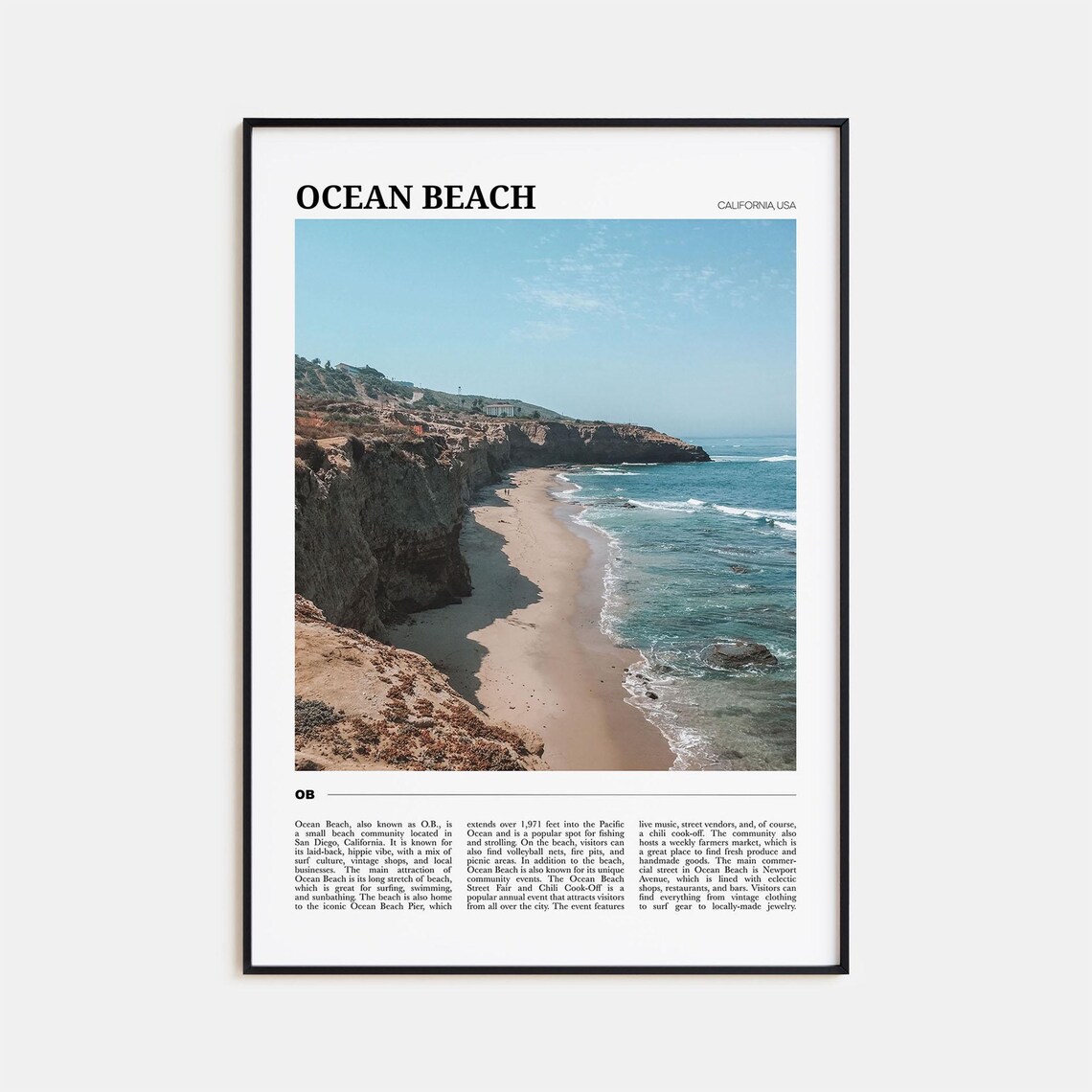 Ocean Beach Travel Poster, California USA Art Print