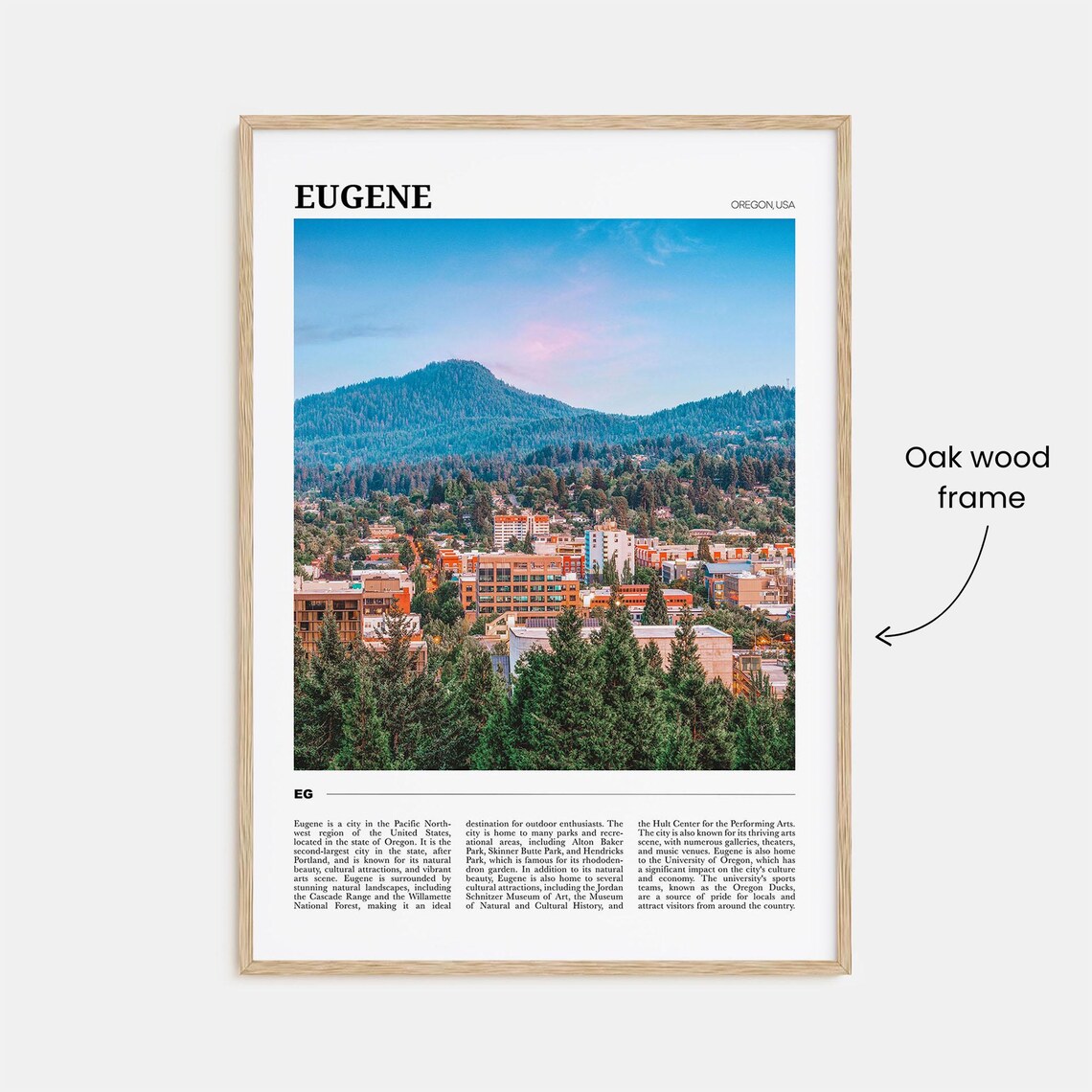 Eugene Oregon USA City Skyline and Forested Hill Travel Poster - Image 3