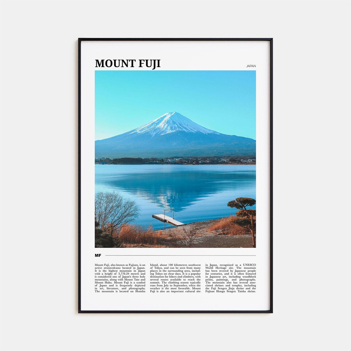 Mount Fuji Japan Snow Capped Peak Lake Reflection Travel Poster
