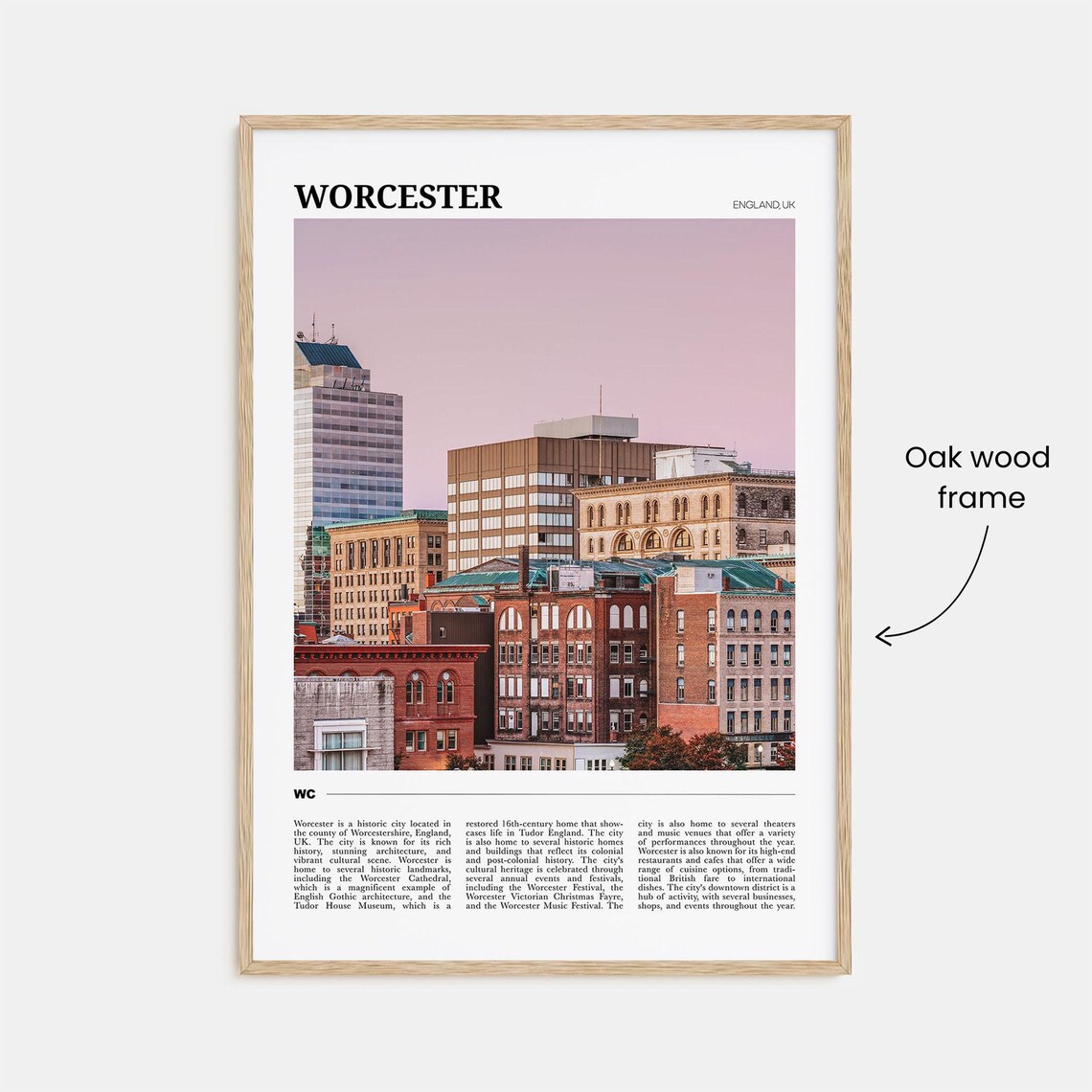 Worcester England UK Historic City Skyline Dusk Photo Travel Poster - Image 3