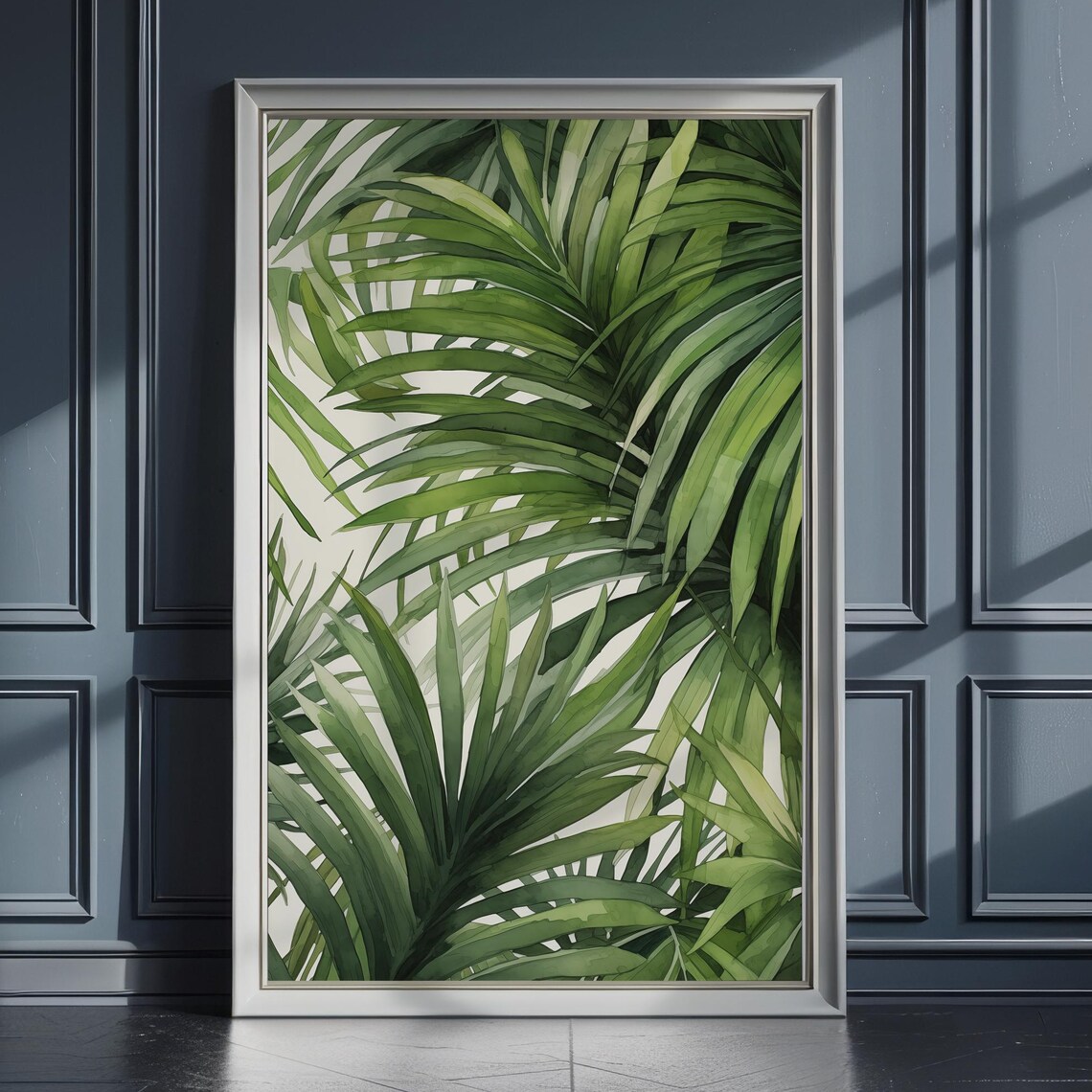 Lush Green Palm Fronds Watercolor Tropical Botanical Leaf Poster