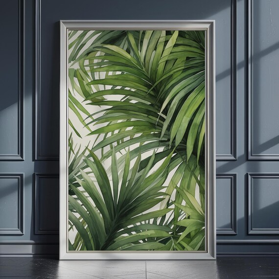 Lush Green Palm Fronds Watercolor Tropical Botanical Leaf Poster