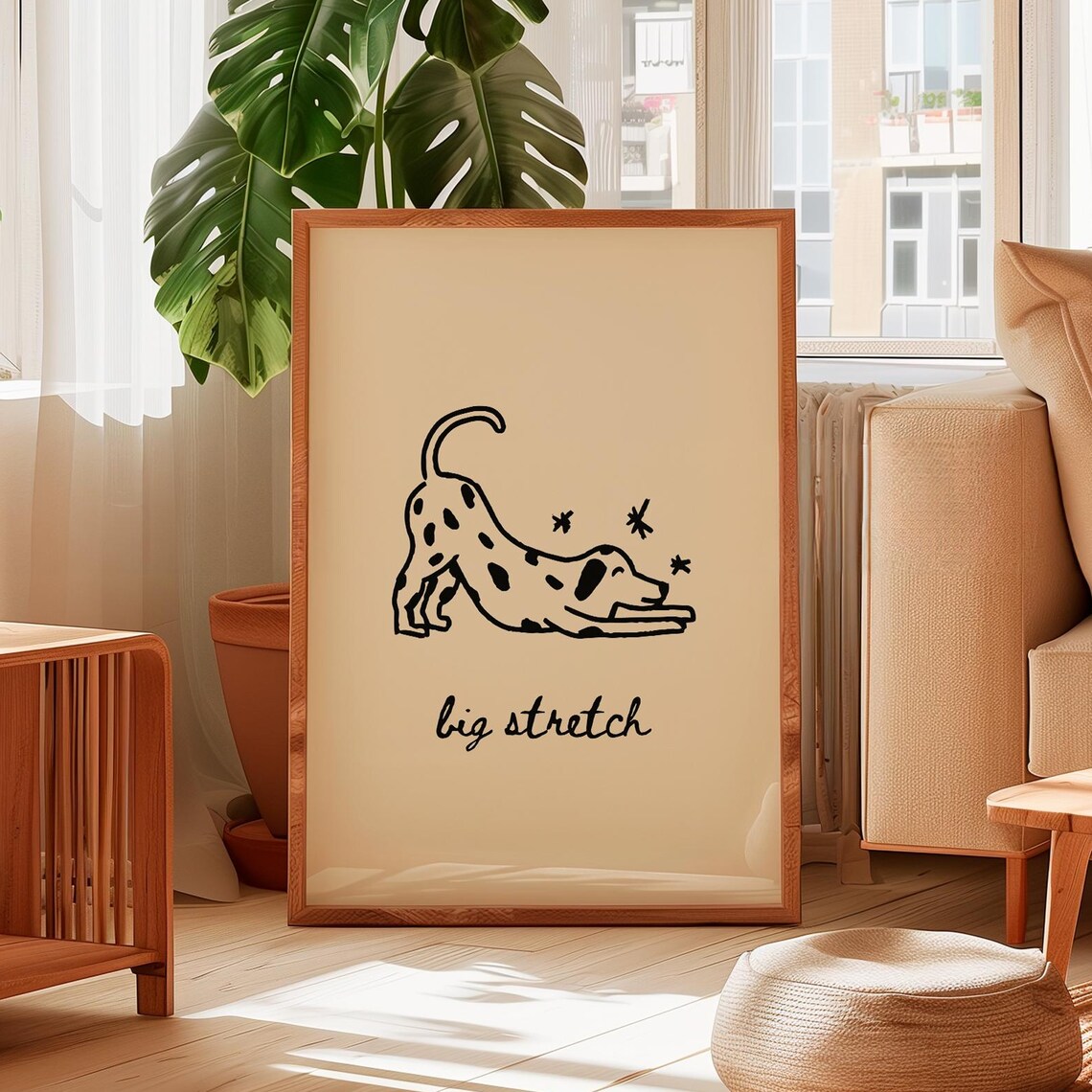 Big Stretch Dog Art Print, Minimalist Funny Pet Decor
