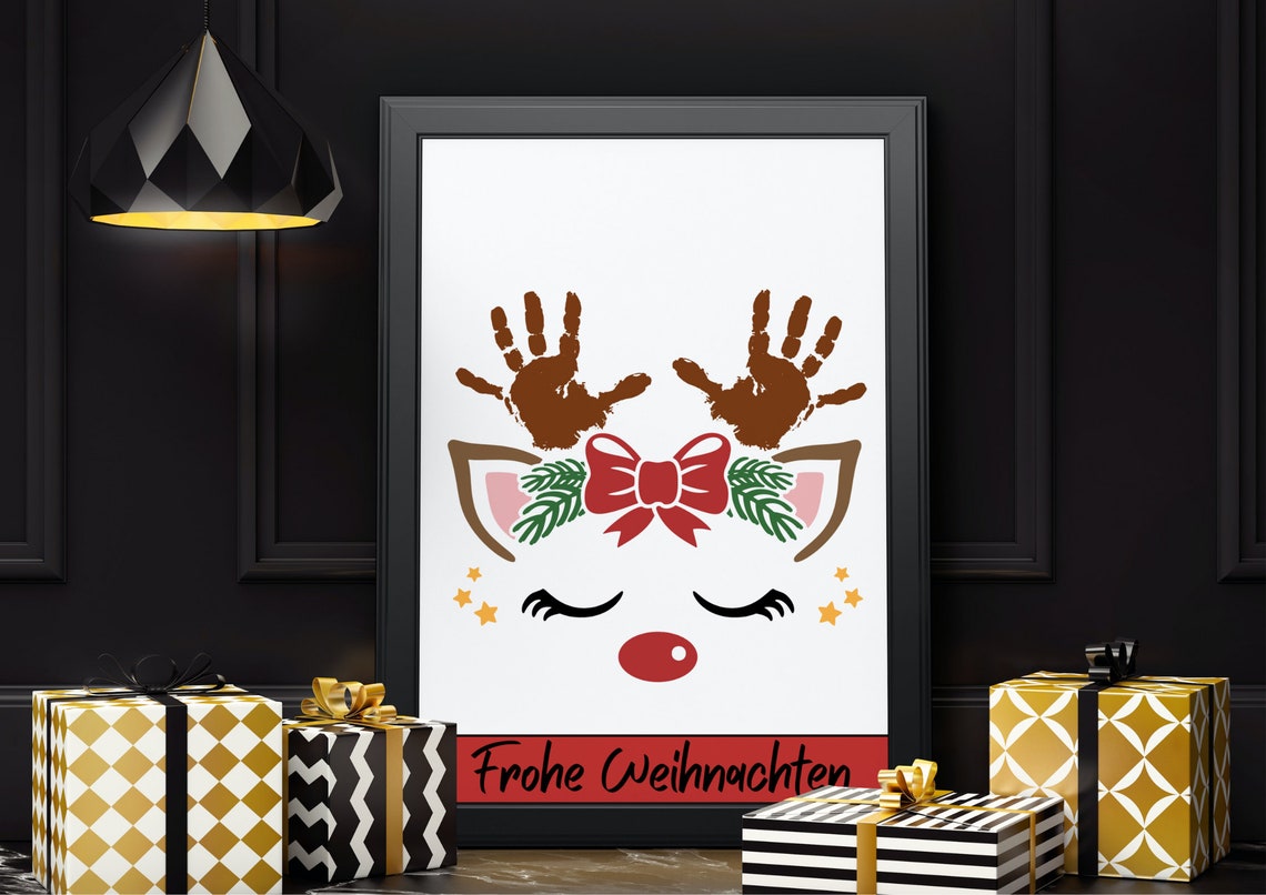 Merry Christmas Reindeer Handprint Antlers Baby Holiday Art Poster - Image 4
