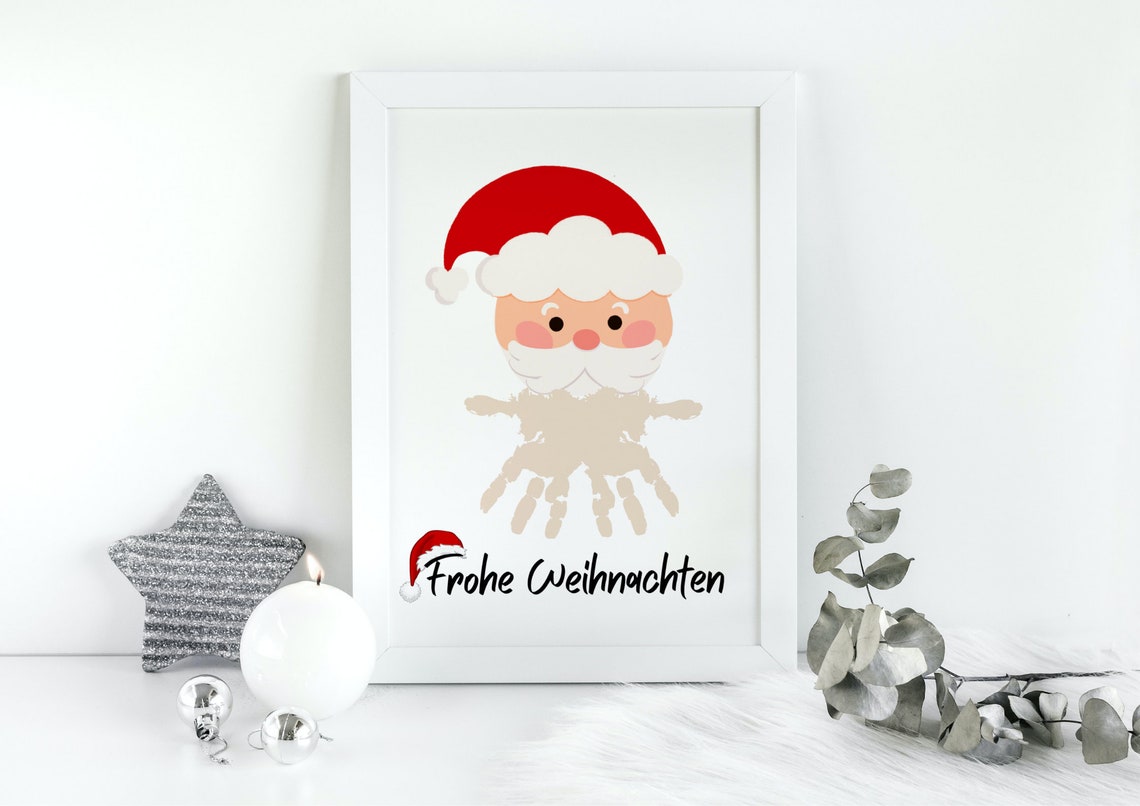 Frohe Weihnachten Santa Claus Handprint Beard Christmas Poster - Image 4