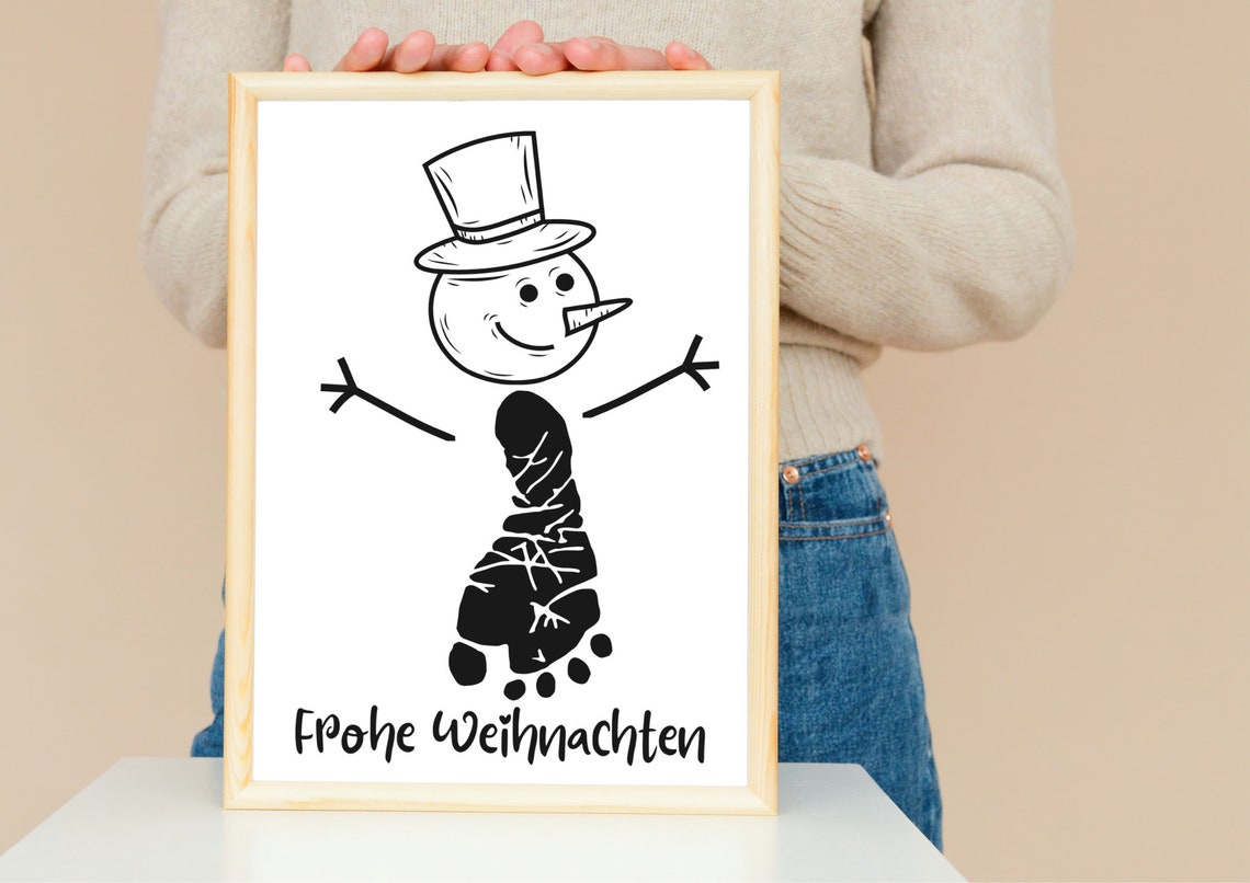 Merry Christmas Snowman Footprint Baby Holiday Keepsake Art Poster - Image 2