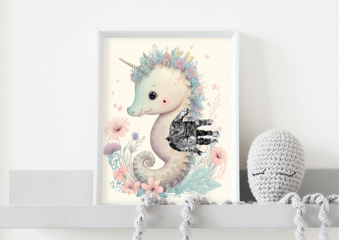 Unicorn Seahorse With Flower Crown Handprint Keepsake Poster - Image 2