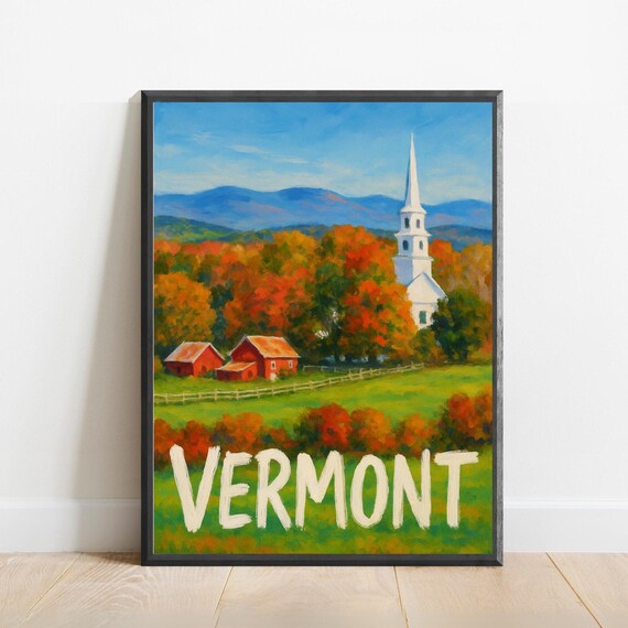 Vermont Poster Impressionist Travel Art Print Modern Wall Decor Bold Textured Brushstrokes
