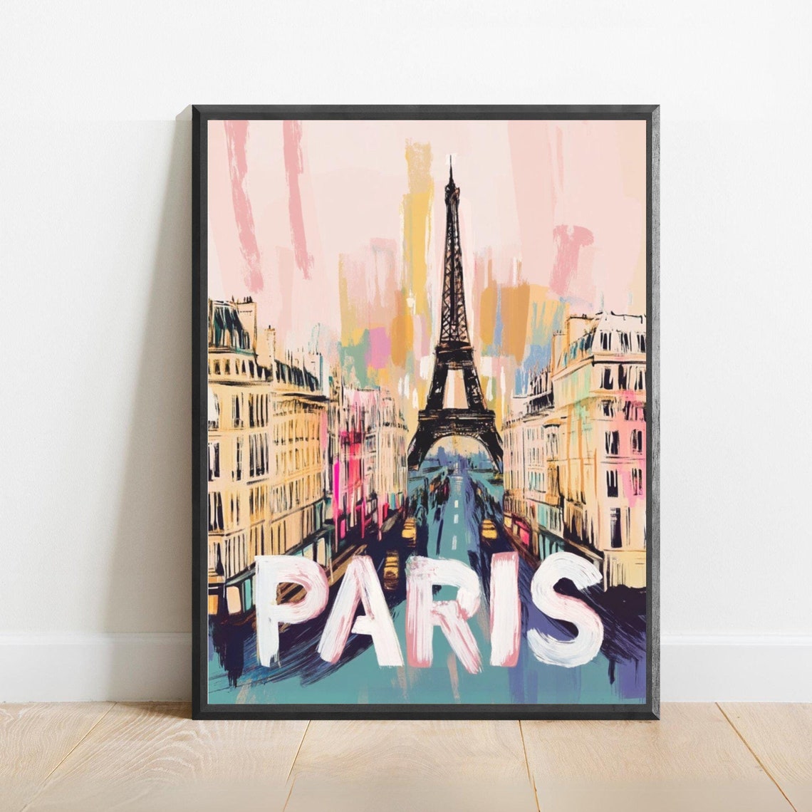 Paris Eiffel Tower Abstract Street Pastel Brushwork Travel Poster