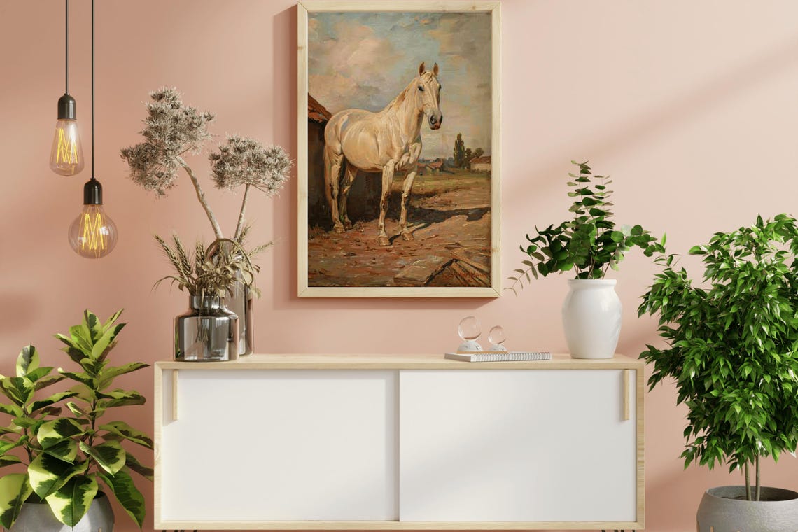 White Horse Standing Farmyard Classic Traditional Equine Oil Painting - Image 3
