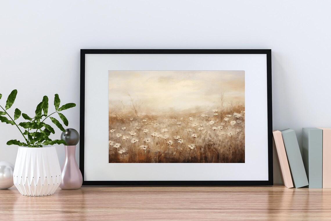 Wildflower Meadow White Daisies Warm Golden Haze Vintage Floral Art Poster - Image 2