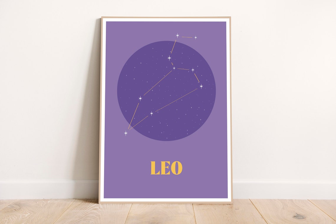 Leo Zodiac Constellation Purple Gold Star Sign Astrology Poster