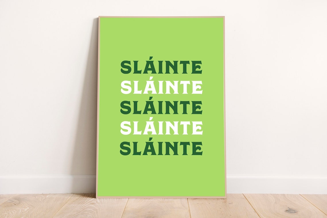 Sláinte Repeated Green Irish Toast Cheers St Patricks Day Poster