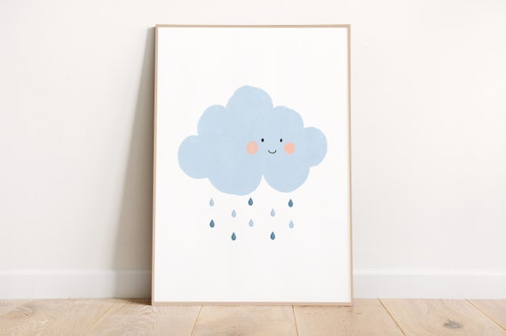 Cute Raincloud Nursery Art Print Neutral Baby Wall Instant Shower Gift Kids Boho Decor
