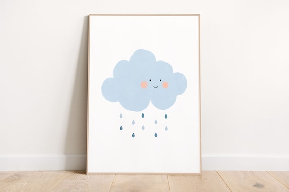 Cute Smiling Rain Cloud Nursery Baby Shower Boho Kids Wall Art