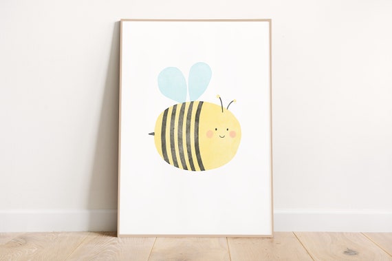 Cute Bee Nursery Art Print Baby Wall Instant Shower Gift Kids Boho Decor Class