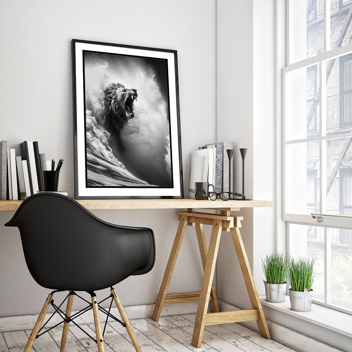 Animals Surfing Photograph Lion Art Print Poster Painting Museum Quality Giclee Home Wall Dcor - Image 3