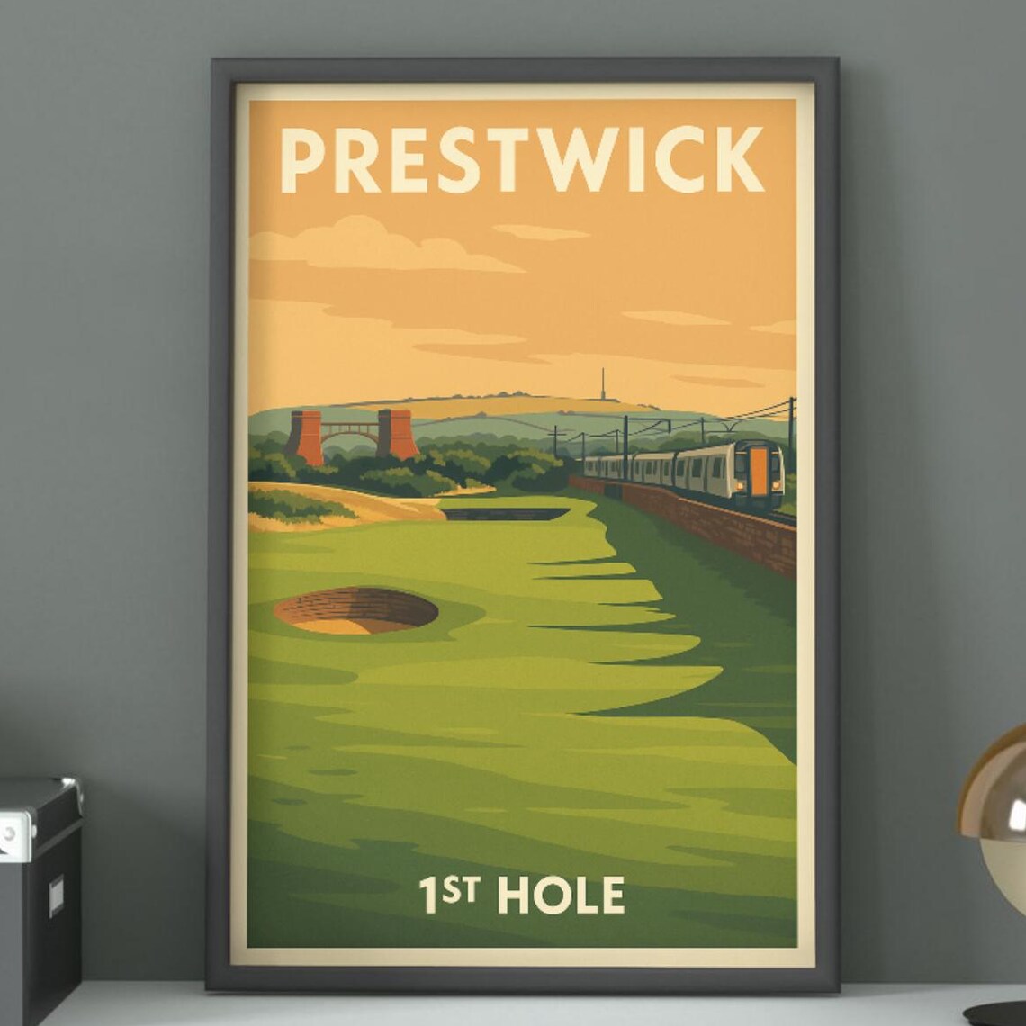 Prestwick Golf Club 1st Hole Train Vintage Railway Travel Golf Poster