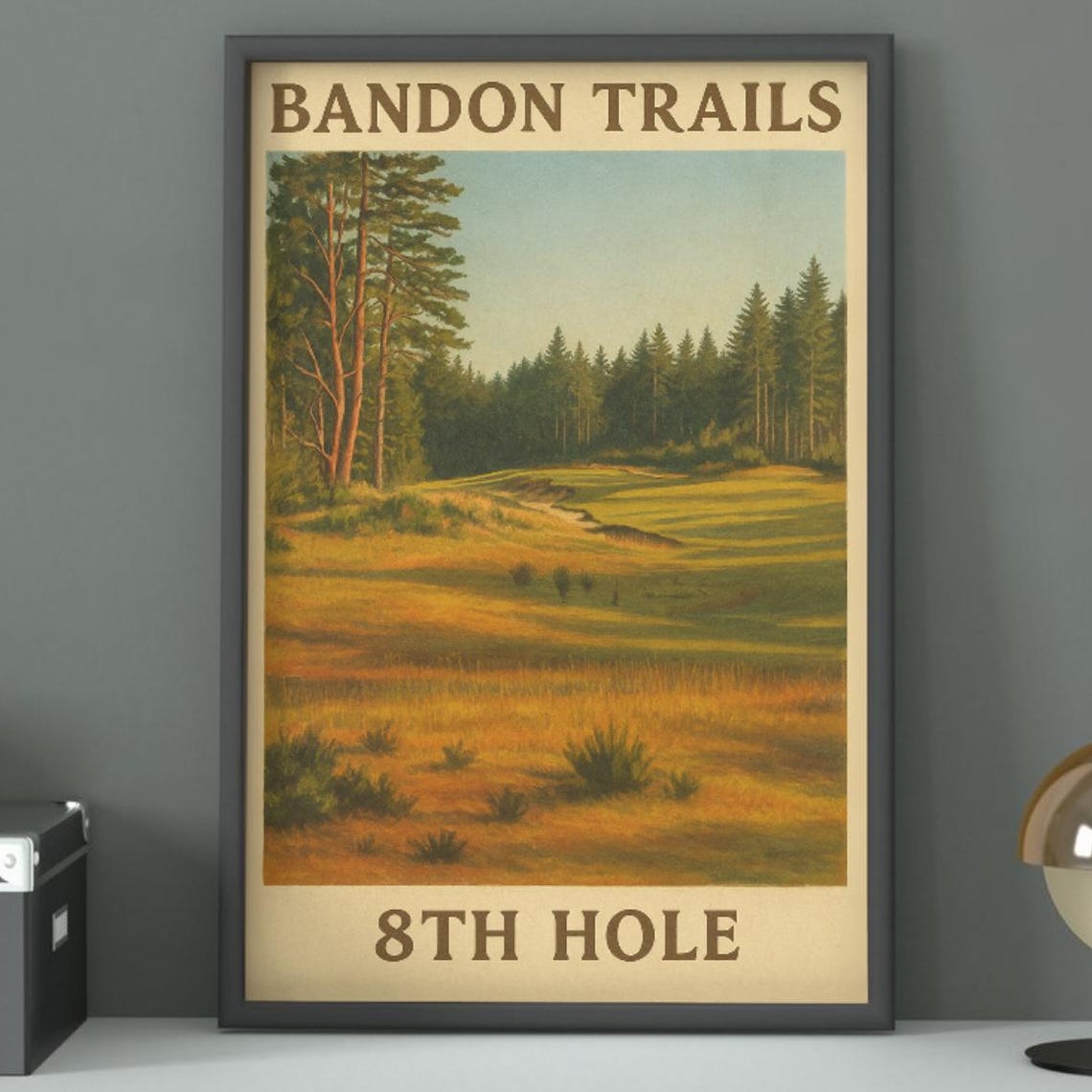 Bandon Trails 8th Hole Pine Forest Vintage Golf Course Travel Poster