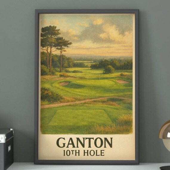 Ganton 10th Hole Pine Trees Vintage British Golf Course Poster