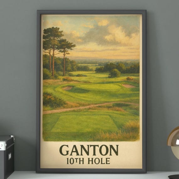 Vintage Ganton 10th Hole Golf Course Poster British Art Print