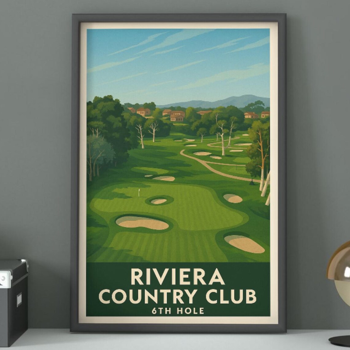 Riviera Country Club 6th Hole Bunkers Vintage Golf Travel Poster