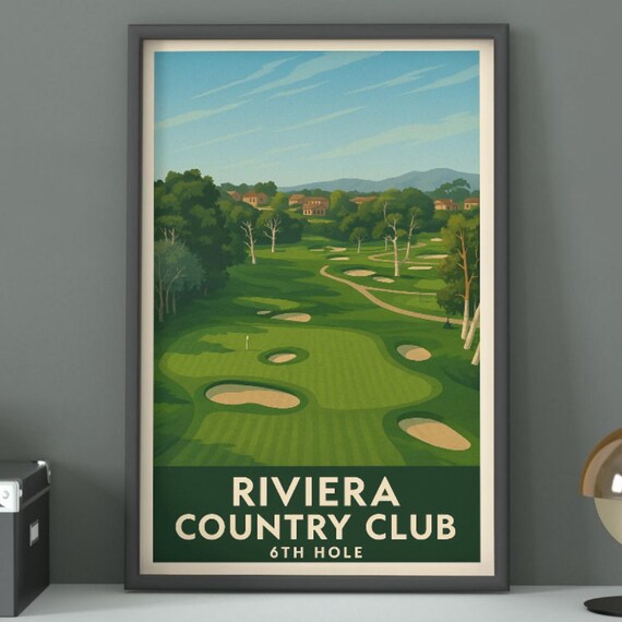 Riviera Country Club 6th Hole Bunkers Vintage Golf Travel Poster