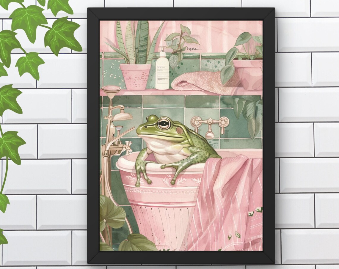 Frog In Bathtub Whimsical Bathroom Art Print