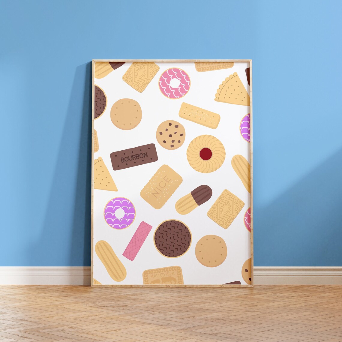 Biscuit Pattern Kitchen Poster, Retro British Print