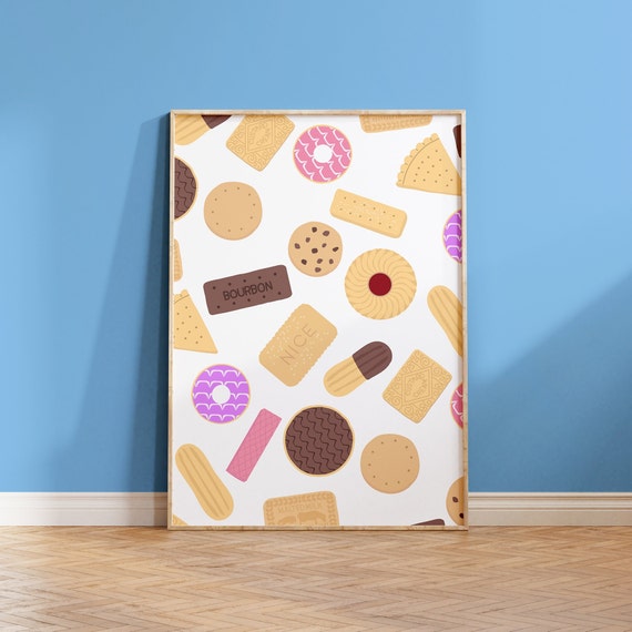 Biscuit Pattern Kitchen Poster, Retro British Print
