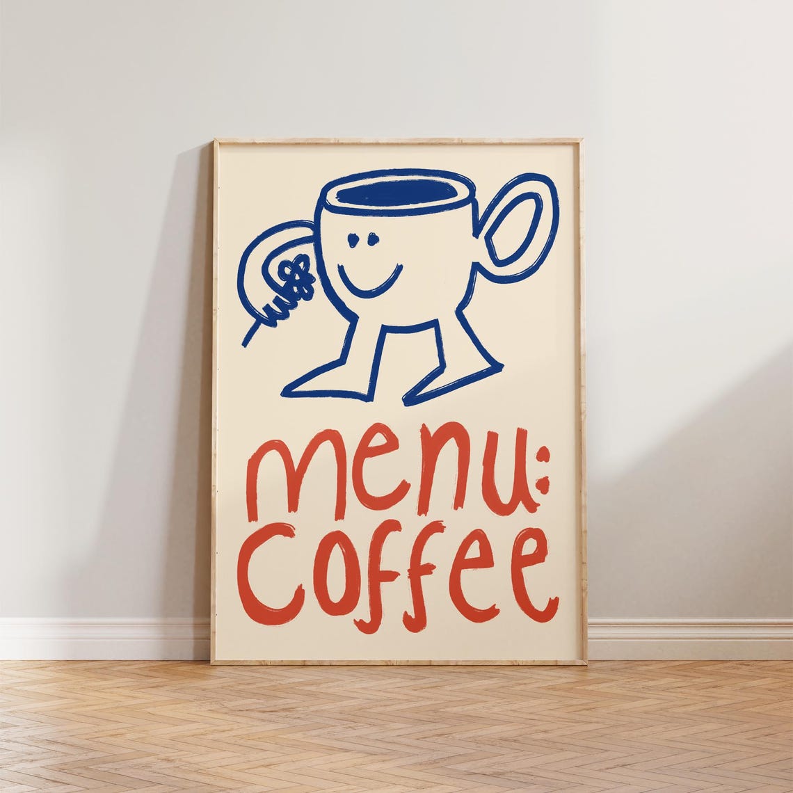 Menu Coffee Smiling Cup Character Hand Drawn Doodle Art Poster
