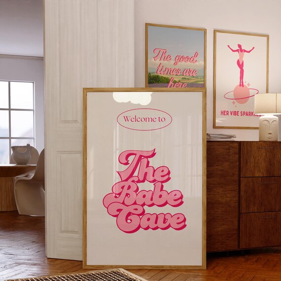Welcome To The Babe Cave Pink Retro Bubble Letter Dorm Poster
