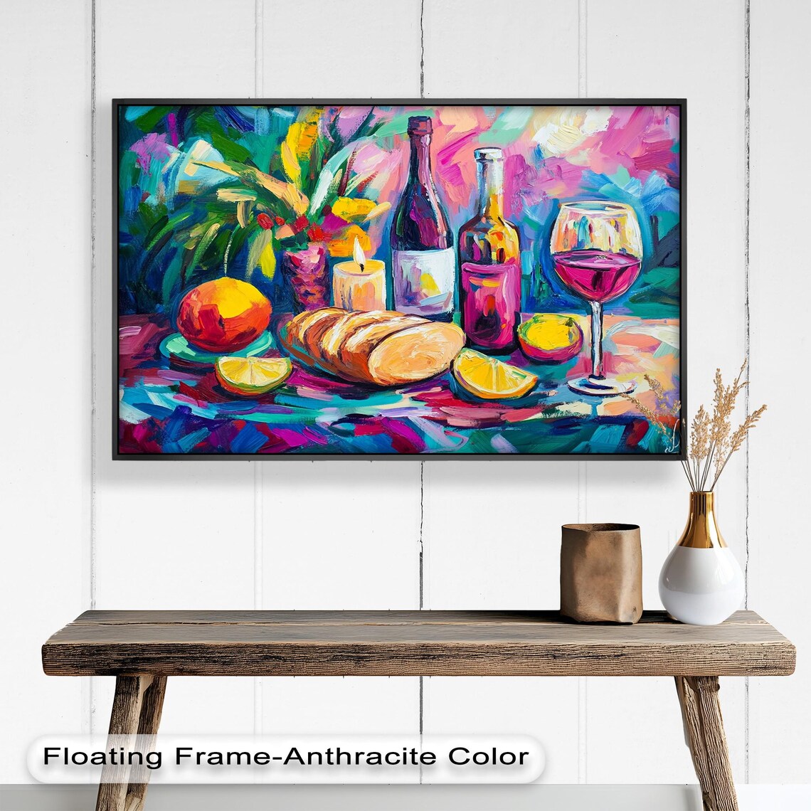 Colorful Wine Bread, Bold Still Life Kitchen Decor - Image 3
