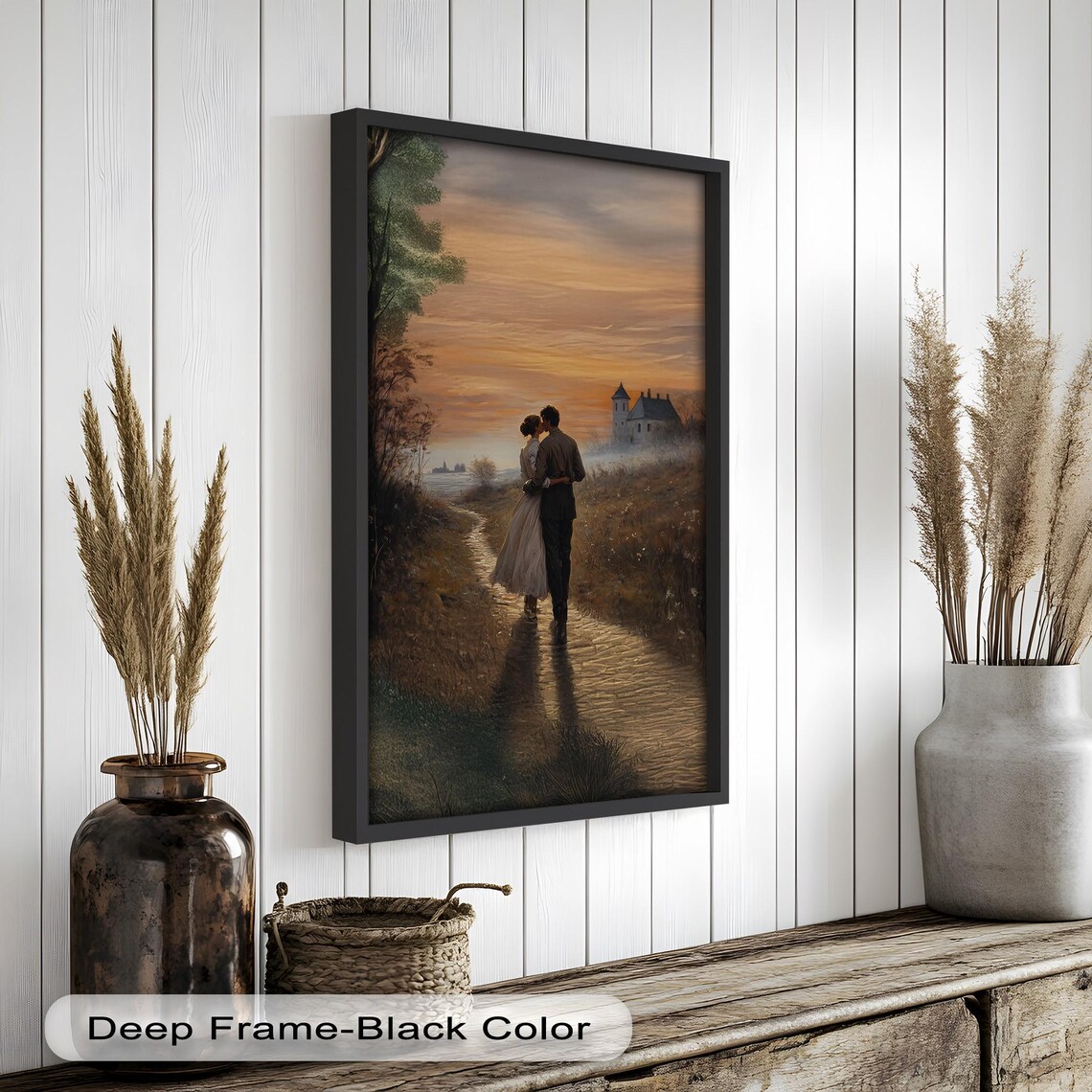 Romantic Couple at Sunset, Vintage Landscape Art Print - Image 4