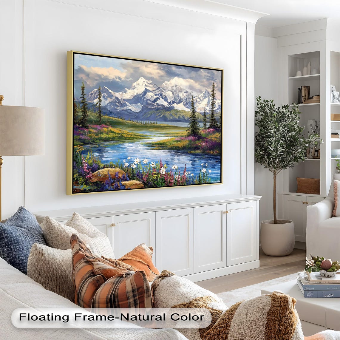 Mountain Stream With Blossoming Flowers, Nature Art Print - Image 4