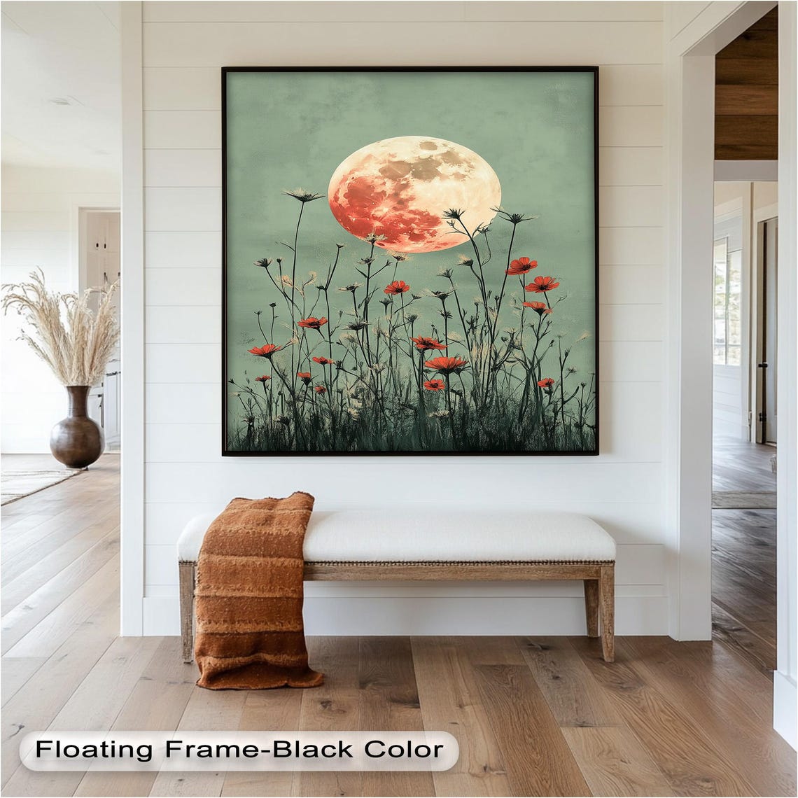 Full Moon Over Wildflowers, Rustic Nature Art Print - Image 2