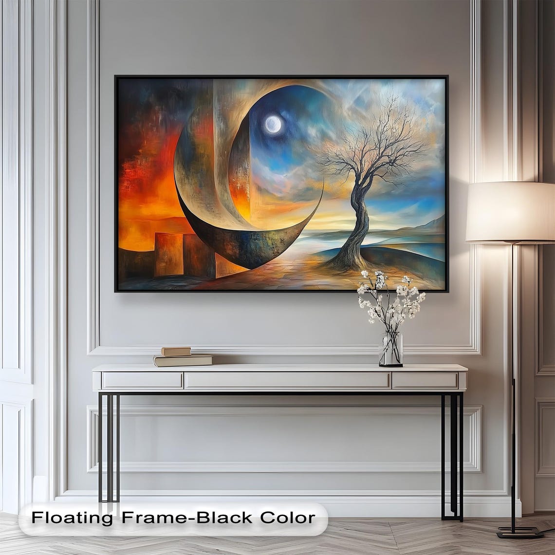 Surreal Moon And Tree Abstract Nature Painting - Image 2