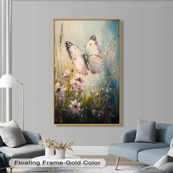 Butterfly And Wildflowers, Delicate Floral Nature Print