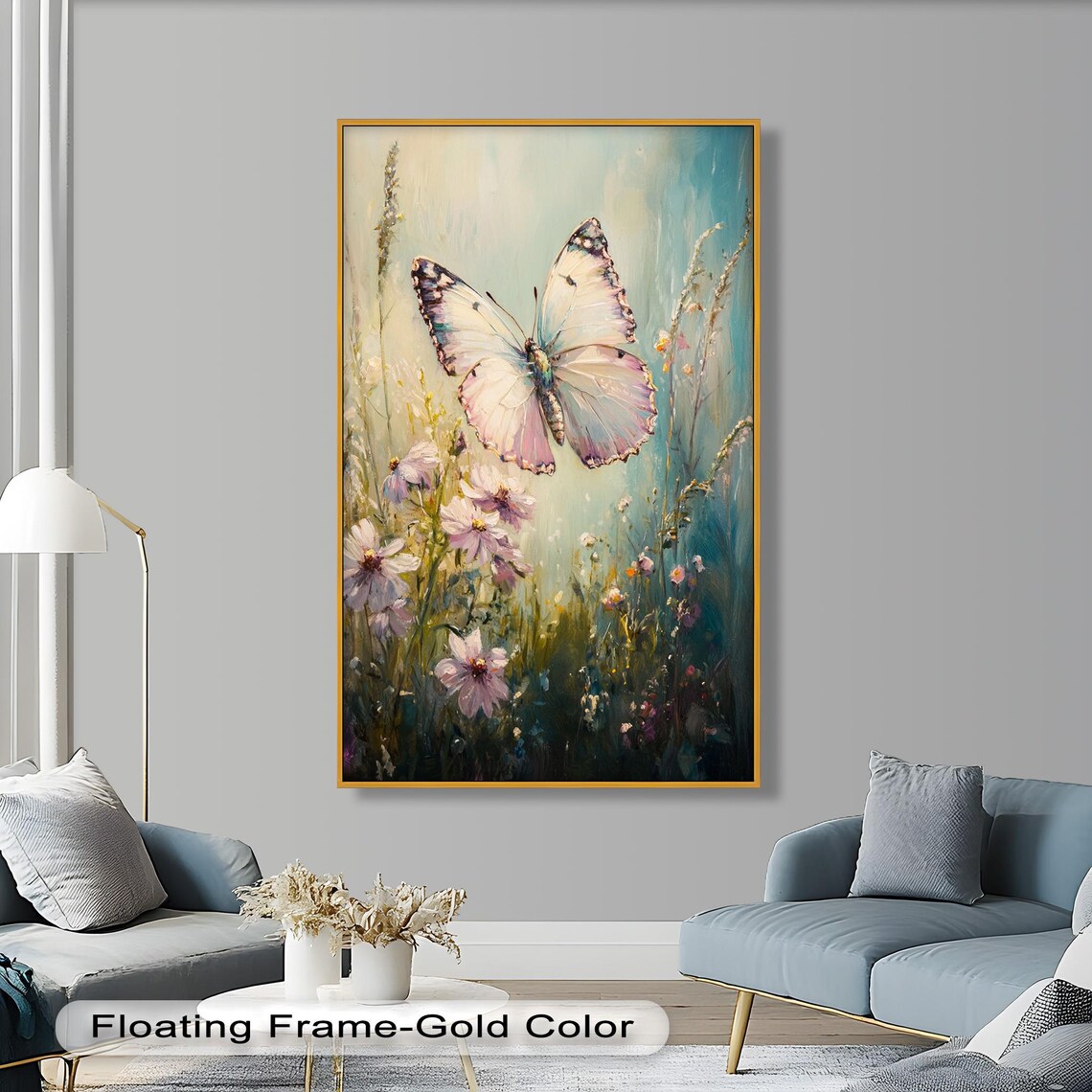 Butterfly And Wildflowers, Delicate Floral Nature Print
