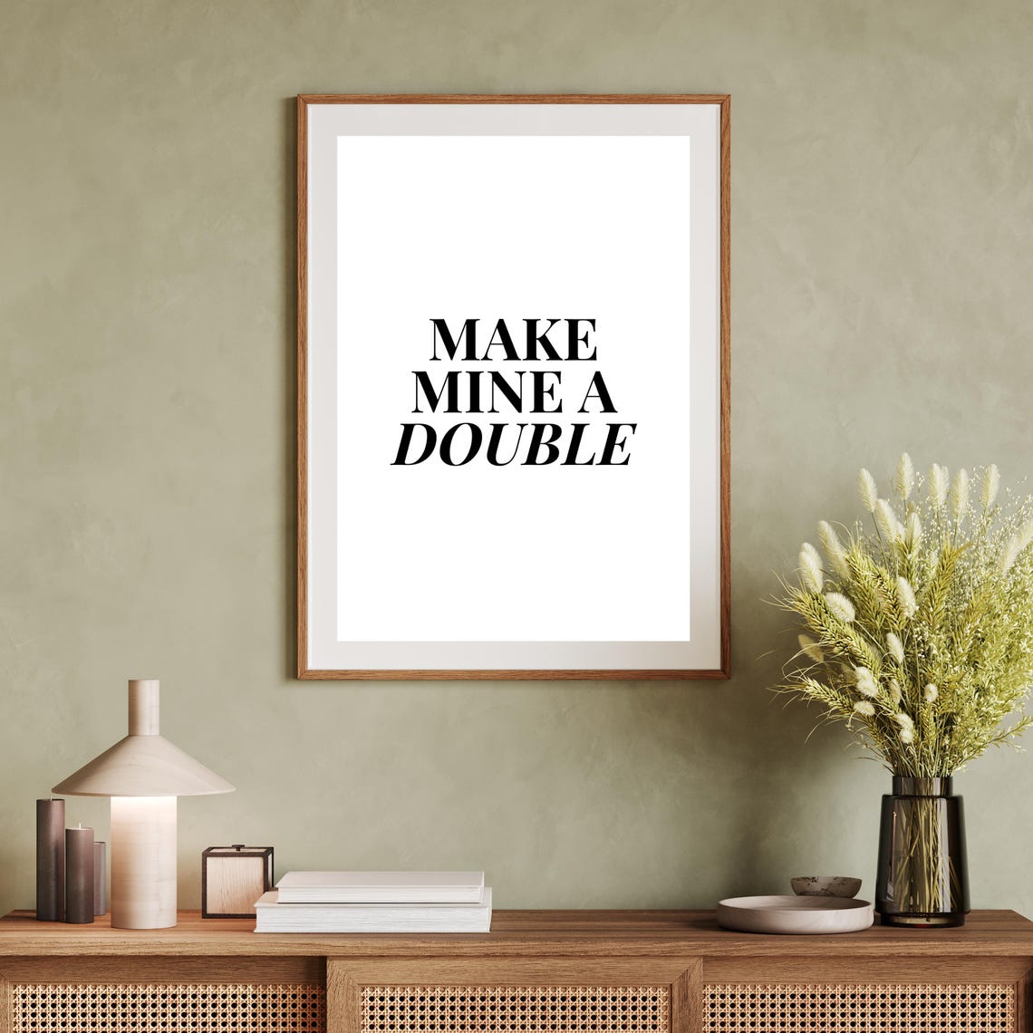 Make Mine a Double Cocktail Bar Fun Kitchen Typography Quote Poster