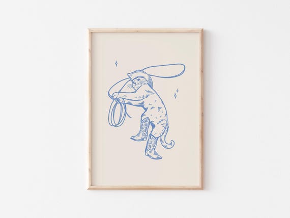 Cowboy Cat Vintage Western Wall Art, Yeehaw