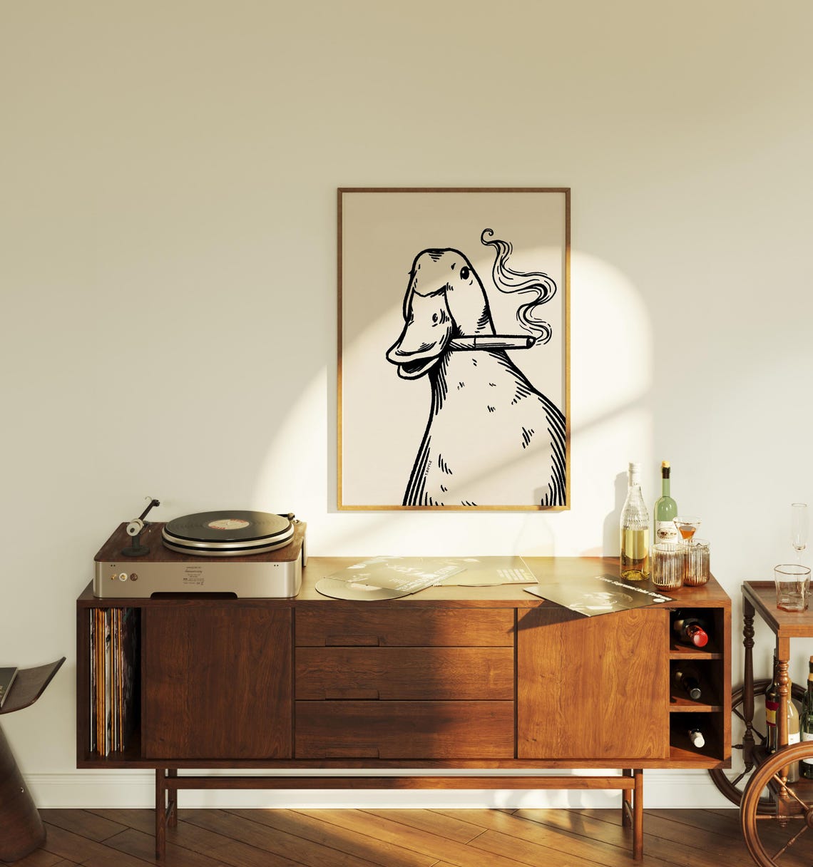 Smoking Duck Funny Retro Ink Sketch Cool Vintage Style Animal Poster - Image 3