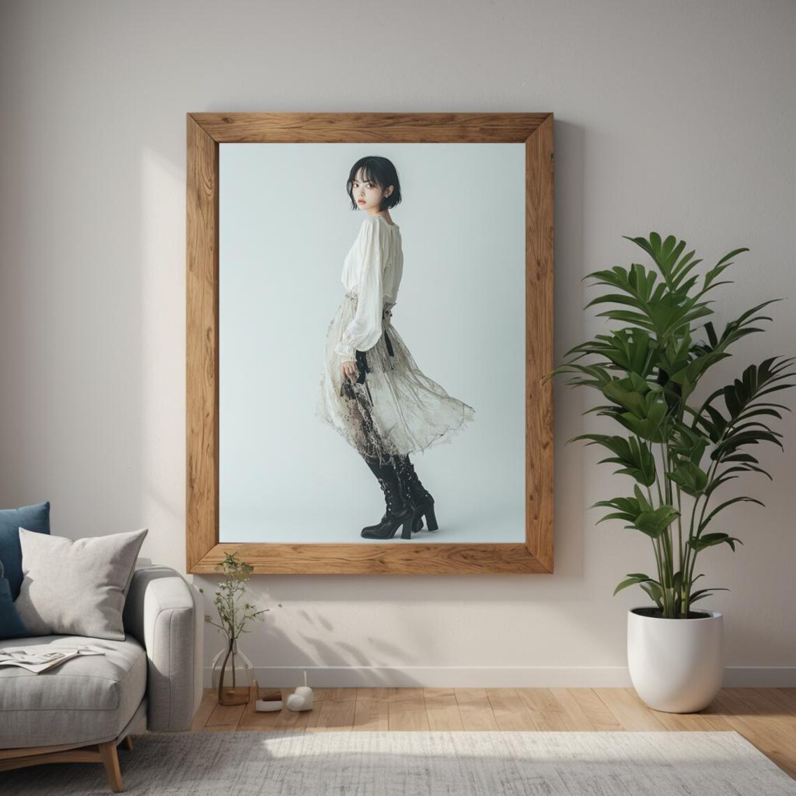 Elegant Woman White Blouse Flowing Skirt Fashion Photo Poster - Image 2