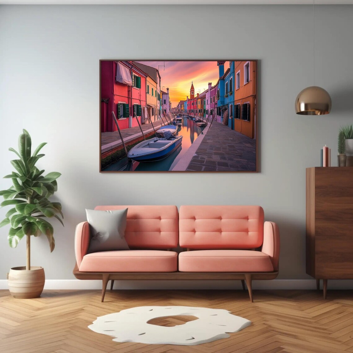 Burano Venice Italy Sunset Canal Colorful Houses Photo Poster - Image 4