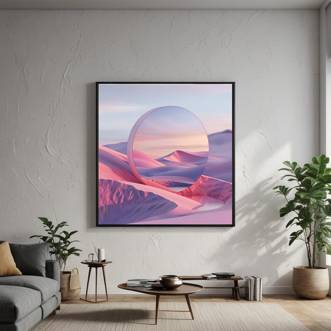 Surreal Desert Dunes Mirror Arch Pastel Dreamscape Art Poster - Image 3