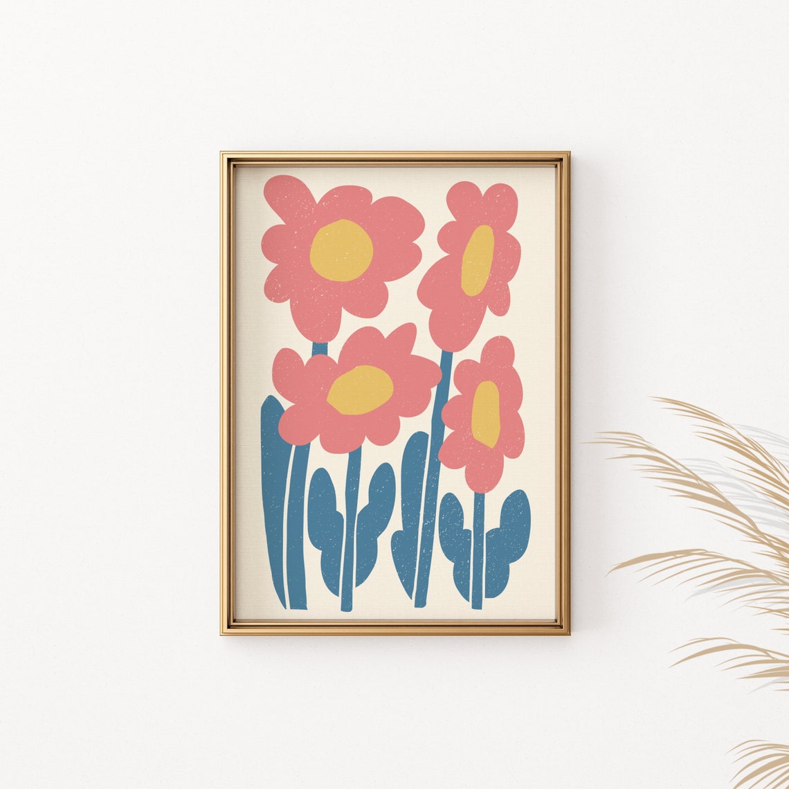 Coral Pink Flowers Abstract Artwork Modern Botanical Wall Decor Poster - Image 2