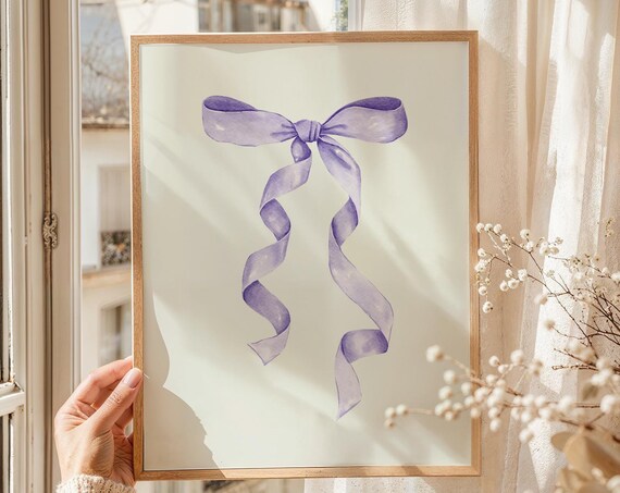 Lavender Ribbon Bow Watercolor Balletcore Coquette Bedroom Poster